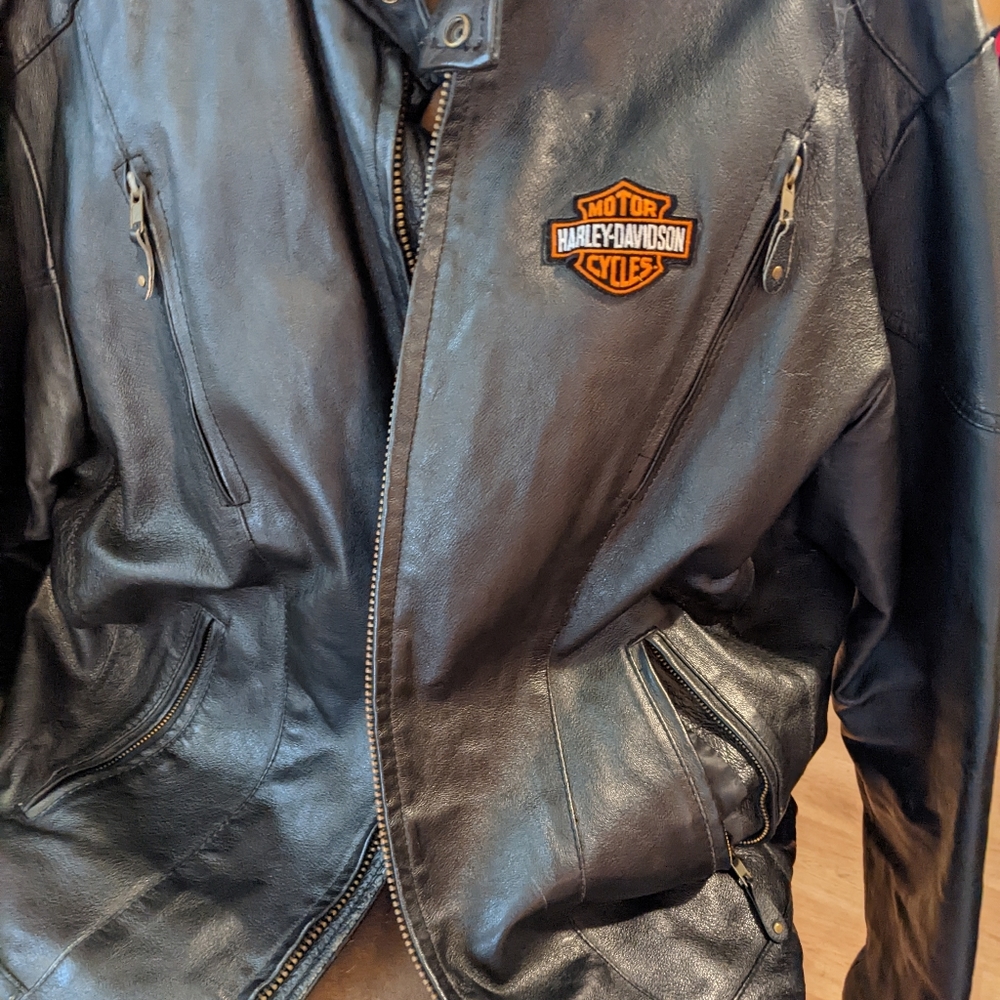 Leather jacket with Harley Davidson patch